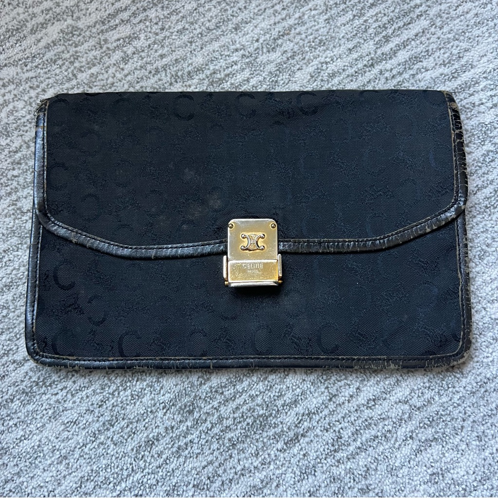 Vintage Celine Black Clutch Canvas Leather